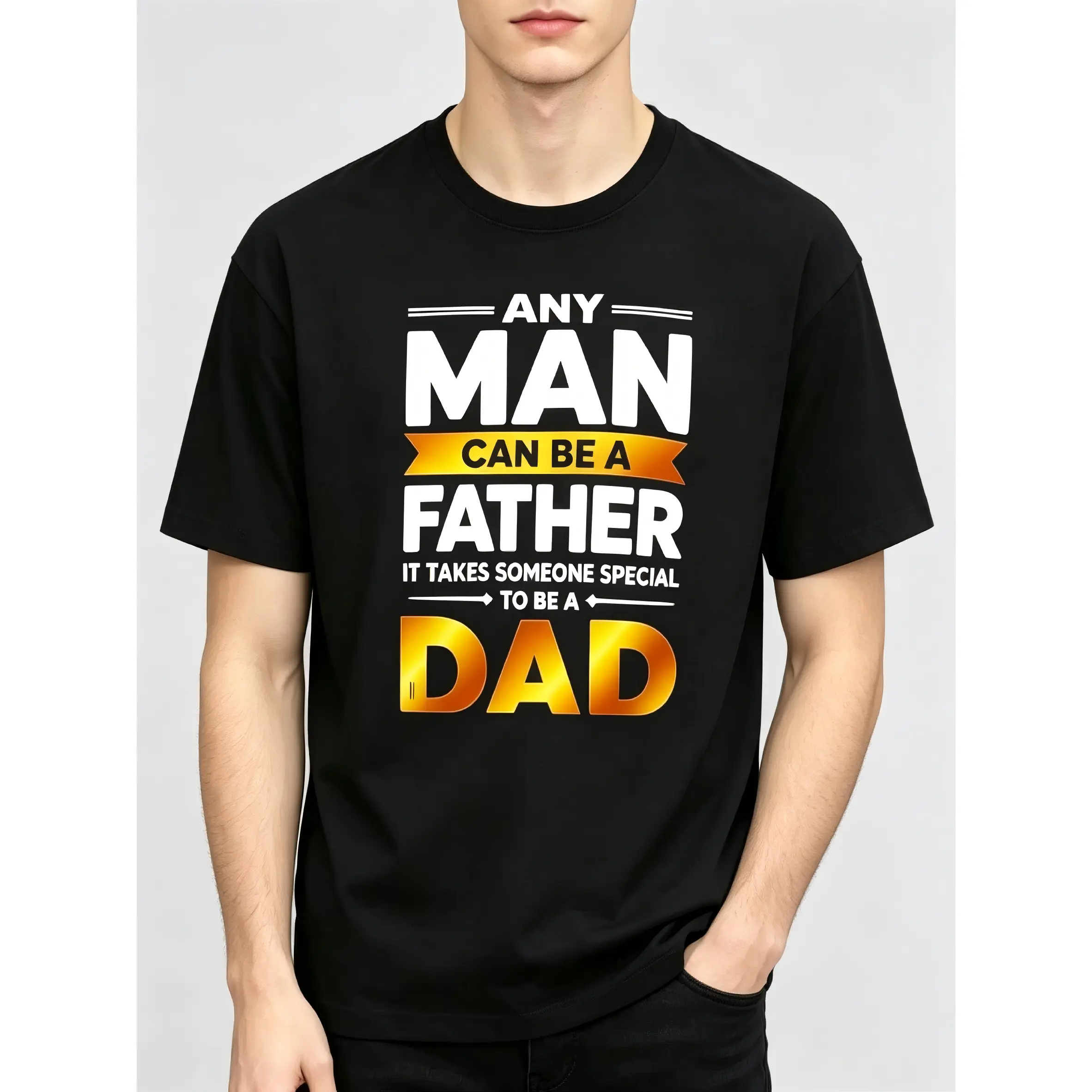 Men's Dad Quote Print Soft Cotton Short-Sleeve Round-Neck T-Shirt - Office Wear, Father's Day Gift, Wedding-Ready Tee