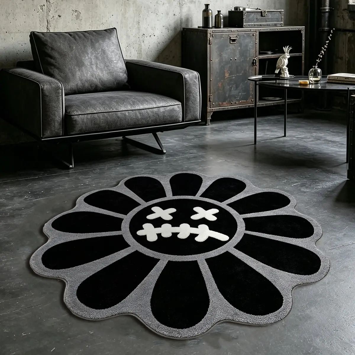 Sunflower Round Carpet, Modern Minimalist Style Rug, Creative Cartoon Printing for Home and Bedroom Decor, Floral Pattern Rug, Floral Area Rug, Contemporary Decorative Rug, Contemporary Rugs, Indoor Area Rugs