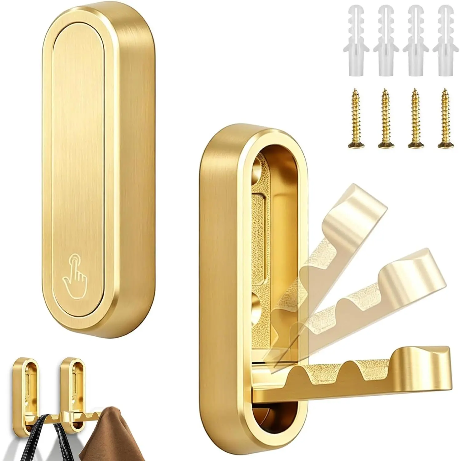 2 count Foldable Wall Hooks, Heavy Duty Zinc Alloy Retractable Wall Hook, Space Saving Flip Down Hooks for  Coats, Towels, Backpacks, Hats in Bedroom, Bathroom, Entryway ()