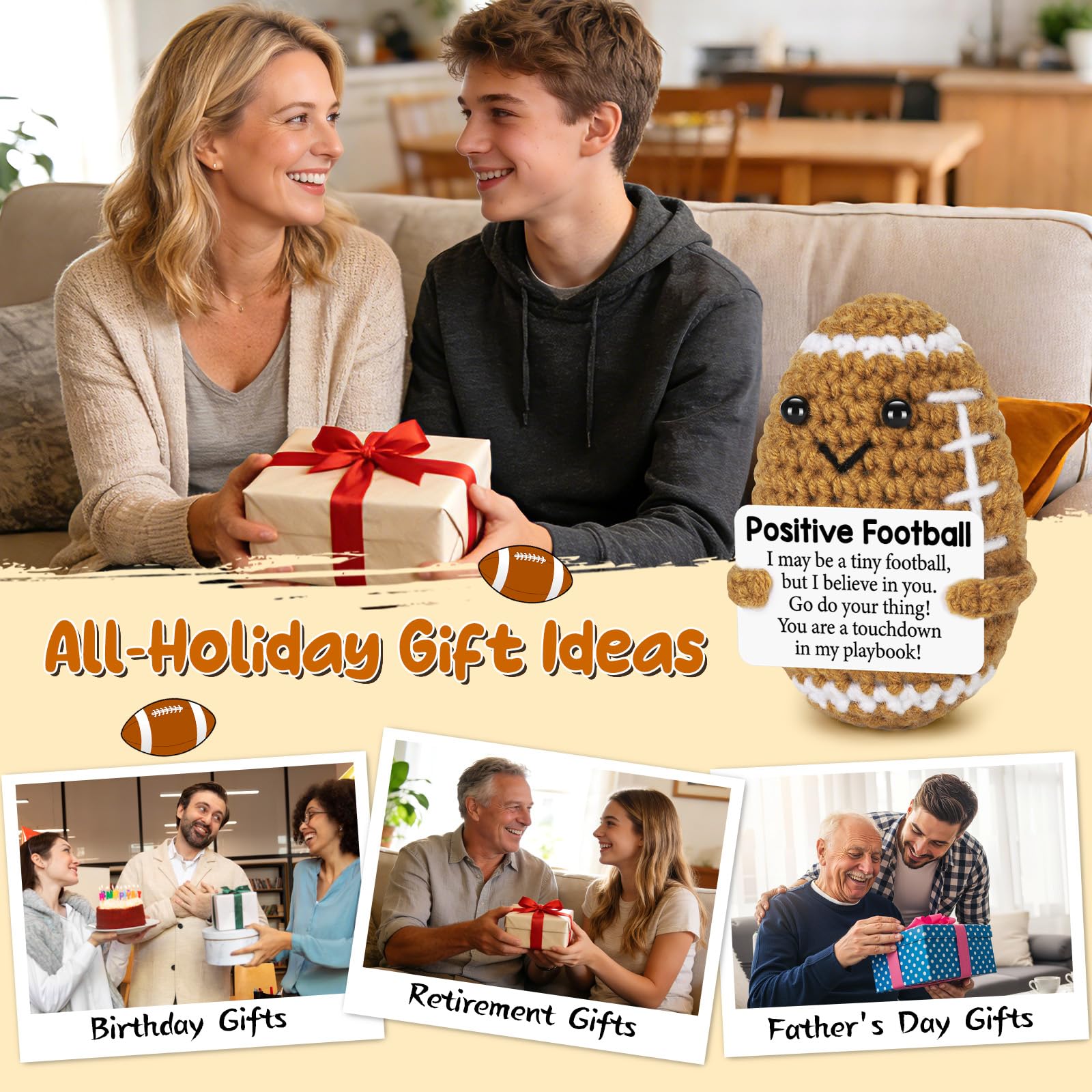 Handmade Crochet Rugby Plush Emotional Support Plush,Cotton Soft Safe Skin-Friendly Knitted Doll,Unique Birthday Gifts For Women Men Teacher Appreciation Gifts For Him Her,Stress Relief Anxiety Companion,Desk Decor Bag Charm Photo Prop Christmas Hall