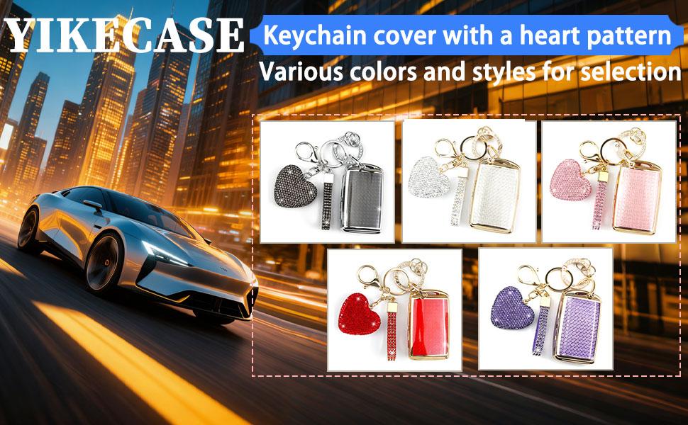 Key Fob Cover with Diamond Keychain for Women, Car Key Holder Compatible with 2019-2022 Mazda 3 Hatchback 2020-2022 Mazda CX-5, CX-30, CX-10 Protector, 3 Buttons, White Heart