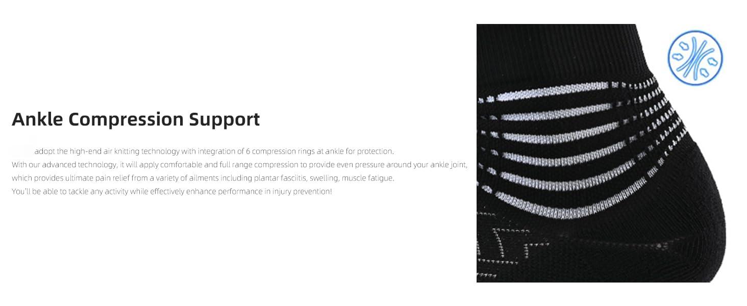 Compression Ankle Support Socks Women - Coolmax Wicking, Cushioned Athletic, Plantar Fasciitis Relief 2/3/6 Pairs