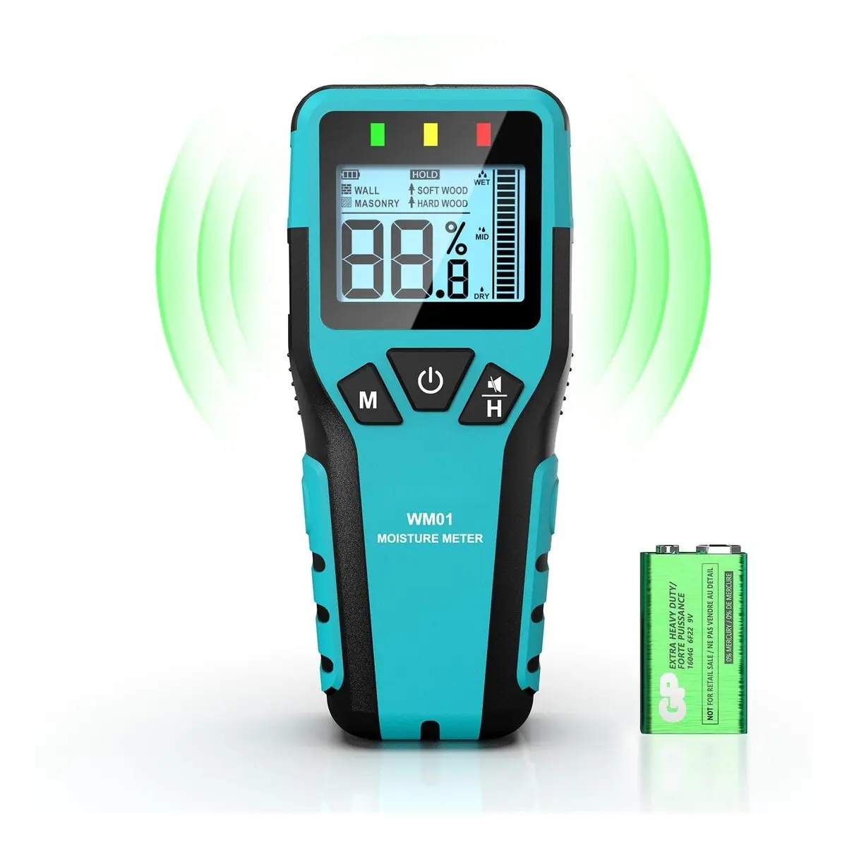 Pinless Moisture Meter for Home Use, Non-destructive Testing for Floor, Wood, Walls, Concrete, Damp Meter with Accurate Readings, Model WM01