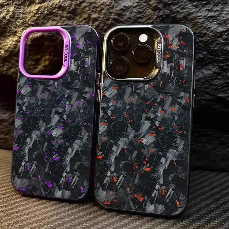 Imitation Forged Carbon Fiber Plating Smartphone Casing, Shockproof Matte Hard Cover with Protection for iPhone 17,16,15,14,13,12,11 Pro Max - Mobile Phone Accessory