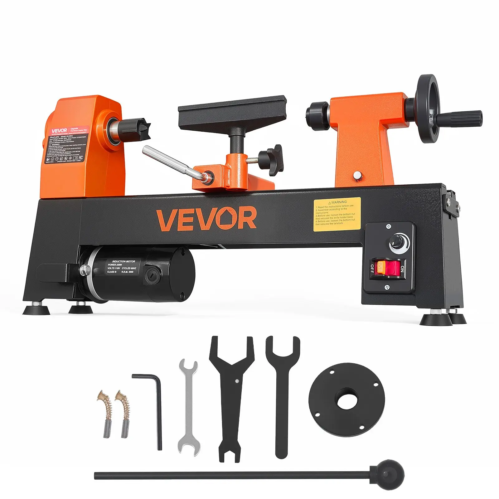 VEVOR Wood Lathe 1/3 HP 8" x 13" Mini Benchtop Wood Lathe Variable Speed, 150 to 3200 RPM, Woodworking Machine with Tool Rest, Wrenches, Feet, for Beginners DIY Enthusiasts Woodworking, Woodturning