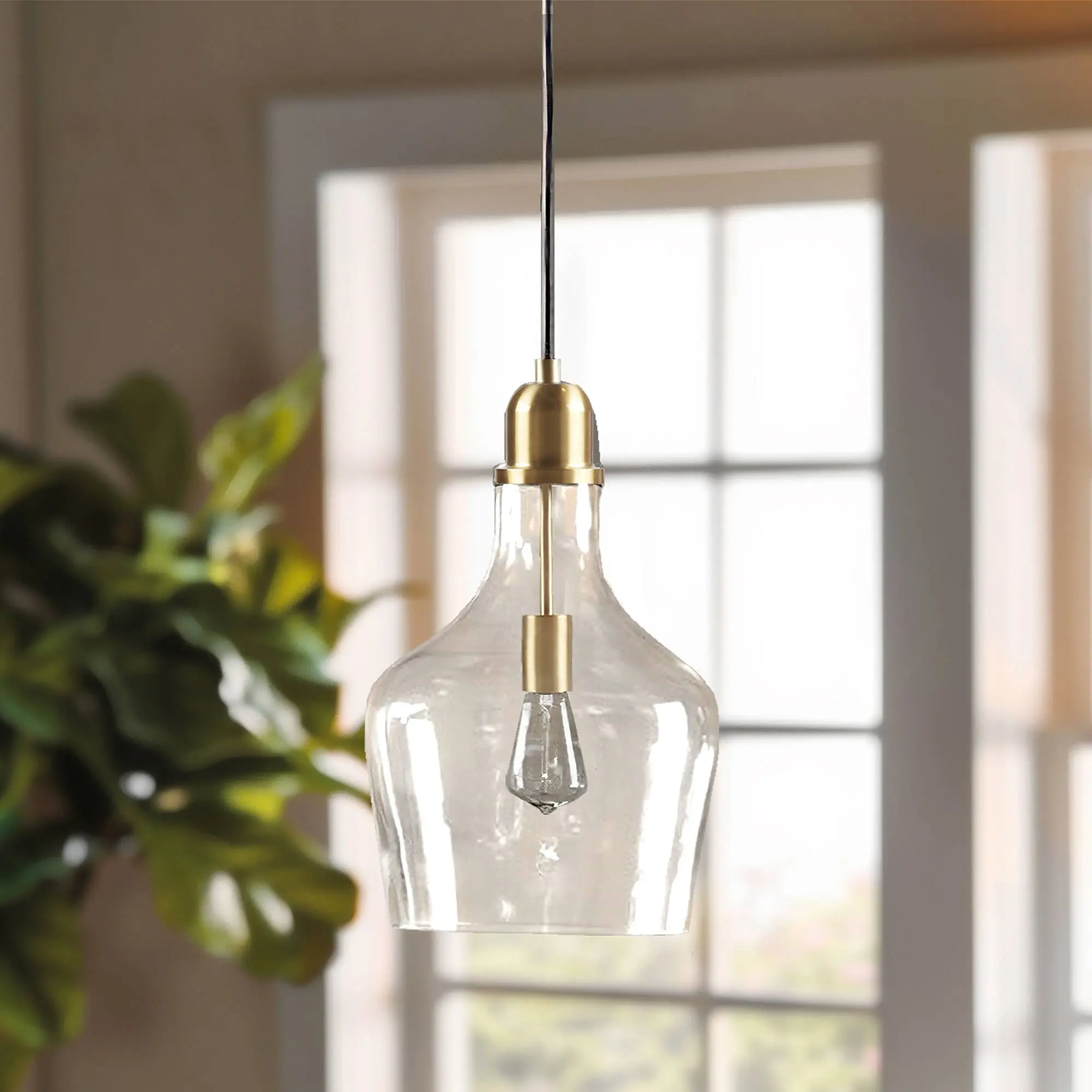 Nokaa Bell Shaped Glass Pendant Light Gold Clear 13-Inch Diameter Modern Hanging Ceiling Lamp for Kitchen Island Dining Room Living Room Bedroom Hallway Entryway Foyer Home Decor Lighting