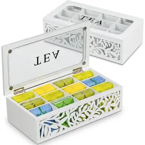 12 Compartments Wooden Tea Box Organizer Tea Bag Storage Holder for Countertop Kitchen Cabinet Pantry