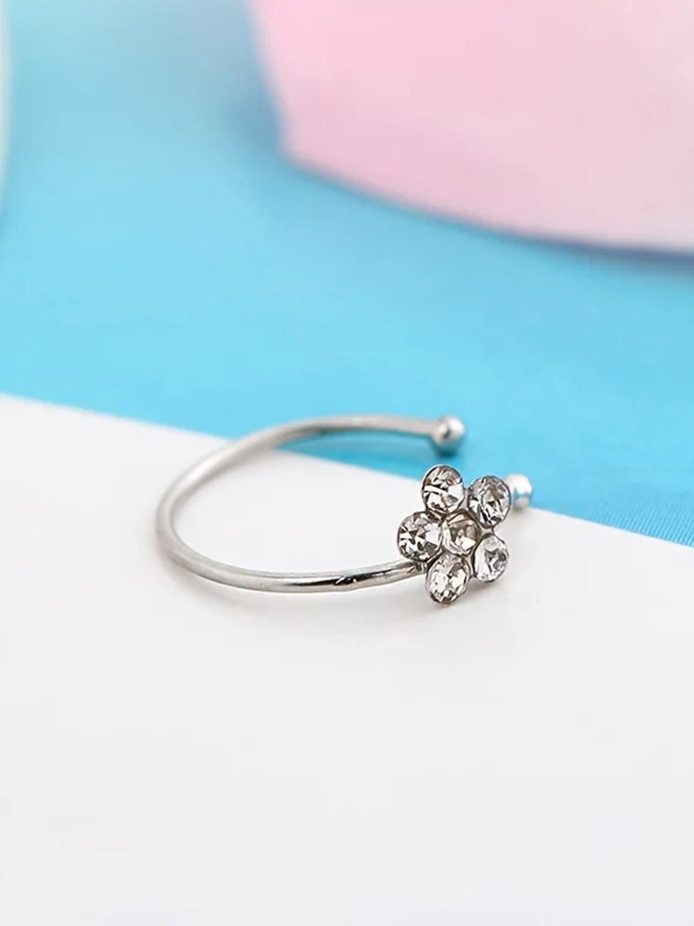 Women's Elegant Rhinestone Decor Nose Ring, Simple Trendy Flower Design Nose Piercing Jewelry, Fashionable Daily Wear Body Jewelry for Women & Girls, Rhinestone Nose Studs For Girls
