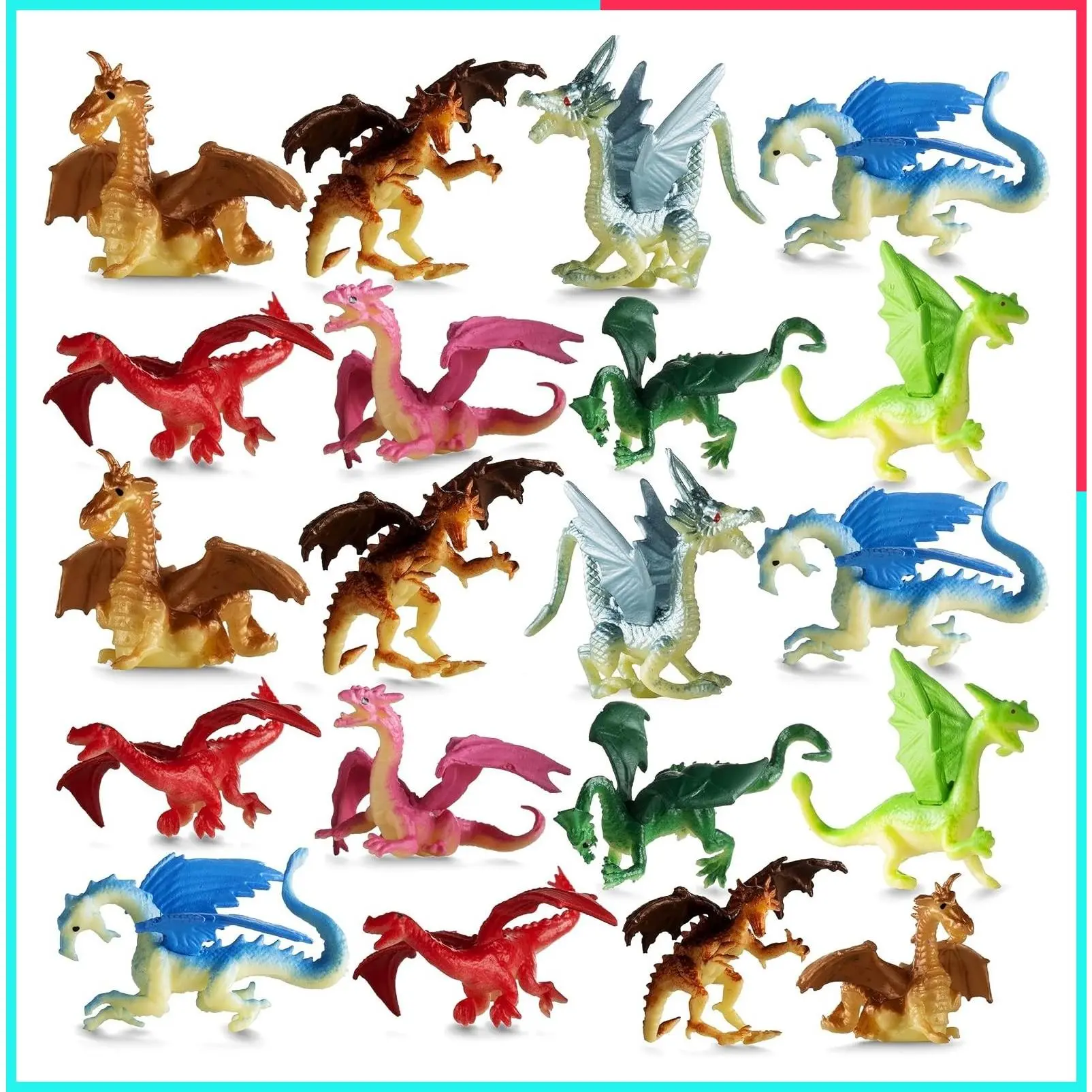 2 Inch Mini Dragon Toy Figures (12-Pack) - Rubbery Plastic Figurines, Assorted Colors & Styles for Kids, Birthday Party Favors, Decorations, Cupcake Toppers, Piñatas, Treasure Boxes & Goodie Bags