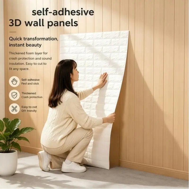 Self-Adhesive Removable 3D Embossed Brick Foam Wall Panels, Peel and Stick Panels for Walls, Renter Friendly Wall Panels, Waterproof Stain Resistant Surface, Great for Temporary Wall Decoration, Rental Home Upgrade