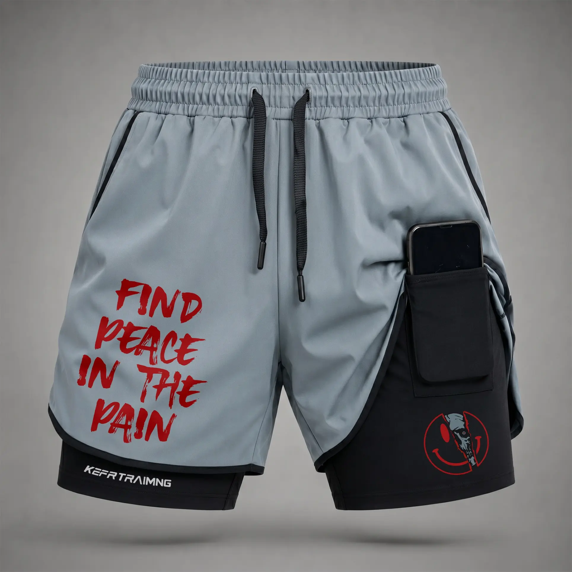 Men’s Find Peace in the Pain Graphic Print 2-in-1 Athletic Shorts, Built-in Compression Liner, Secure Inner Phone Pocket, Elastic Drawstring Waist, Quick-Dry Gym Running Training Shorts for Summer Daily Wear
