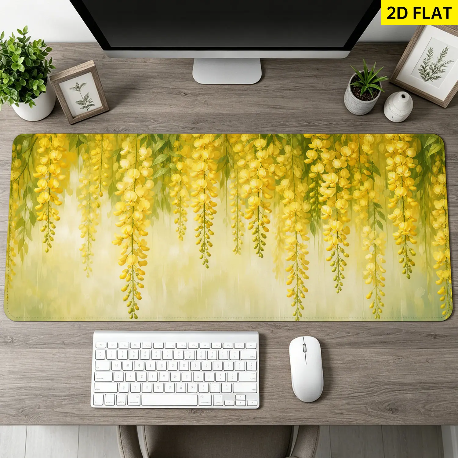 Extra Large yellow wisteria flower pattern Mouse Pad,Non Slip Rubber Pad,Desktop Decoration Drotection Pad,Washable,Lock Edge Multi Size,Premium Multipurpose Mousepad For Home,Office,Gift for Family and Friends