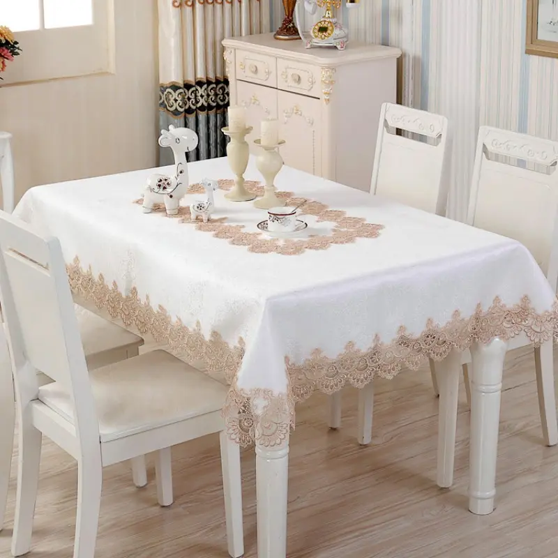 1pc Elegant Lace Tablecloth, Wedding & Party Decor, Home Decor, Durable Plastic Kitchen Table Cover, Heat Resistant, Easy Clean, Reusable, Multiple Sizes Available