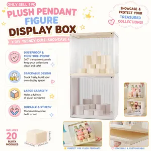 Modular Building Block Figure Display Case, Stackable Acrylic Storage Showcase Box for Labubu Plush Pendants, Skullpanda, Blind Box Miniatures, Action Figures, Dustproof Moisture-Proof Organizer
