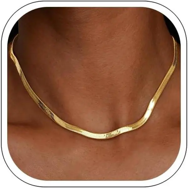 18K Gold Plated Herringbone Necklace for Women, 3mm 4mm 5mm Necklace for Women, Flat Snake Chain Necklaces, Fashion Women's Chain Necklaces 16 18 20 22 24 Inch