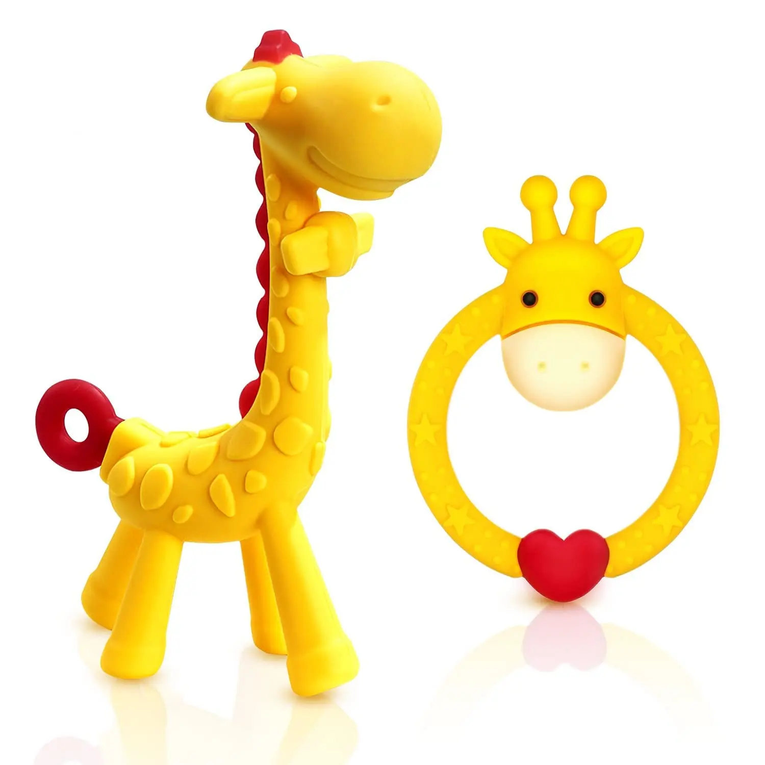 BPA Free Silicone Giraffe Baby Teether Toy with Storage Case,  3 Months Above Infant Sore Gums Pain Relief and Baby Shower, Baby Teething Toys (Yellow)