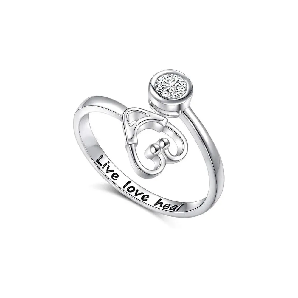 Live Love Heal Stethoscope Open Ring Finger Ring Women's Nurse Doctor Medical Student Graduation Gift