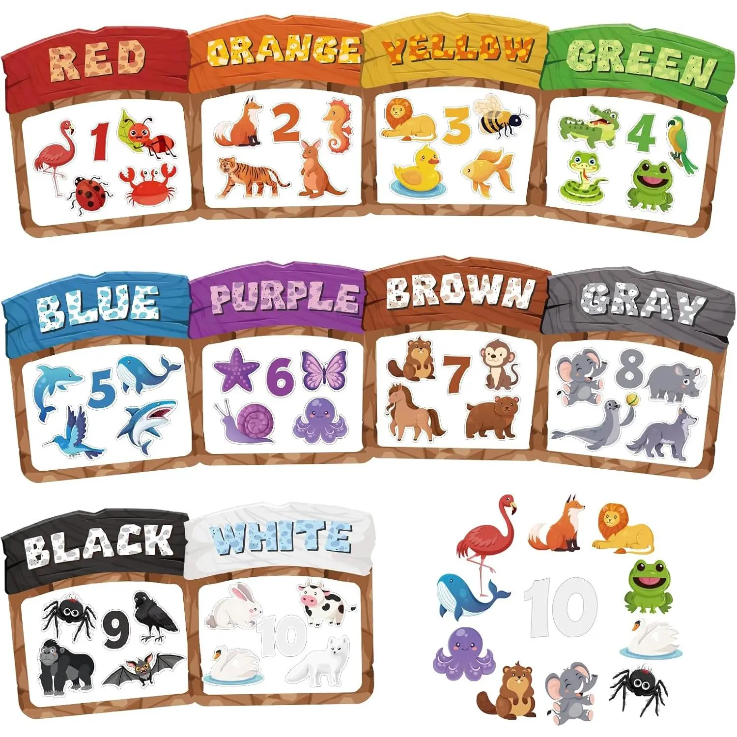 Magnetic Color Sorting Set with 60 Cute Animal Fridge Magnets and 10 Bowls for Toddlers, Early Education Shape Matching Toy, Animals, With Magnets, 10Pcs, Cartoon, Kids, No, Magnetic Sorting, Stacking & Plugging Toys, Safe, Playful, Animal Theme