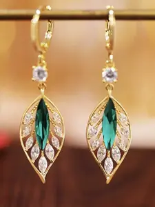 Elegant Leaf Design Earrings for Women Synthetic Zirconia Hoop Dangling Earrings Stackable Earrings Delicate Jewelry Perfect for Engagement Weddings Party, Daily Wear Anniversary Gift