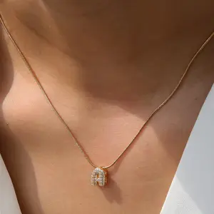Fashion Tiny CZ Zircon Initial Alphabet Pendant Neckalce Gold Plated Stainless Steel A-Z Letter Necklaces Birthday Gifts Jewelry