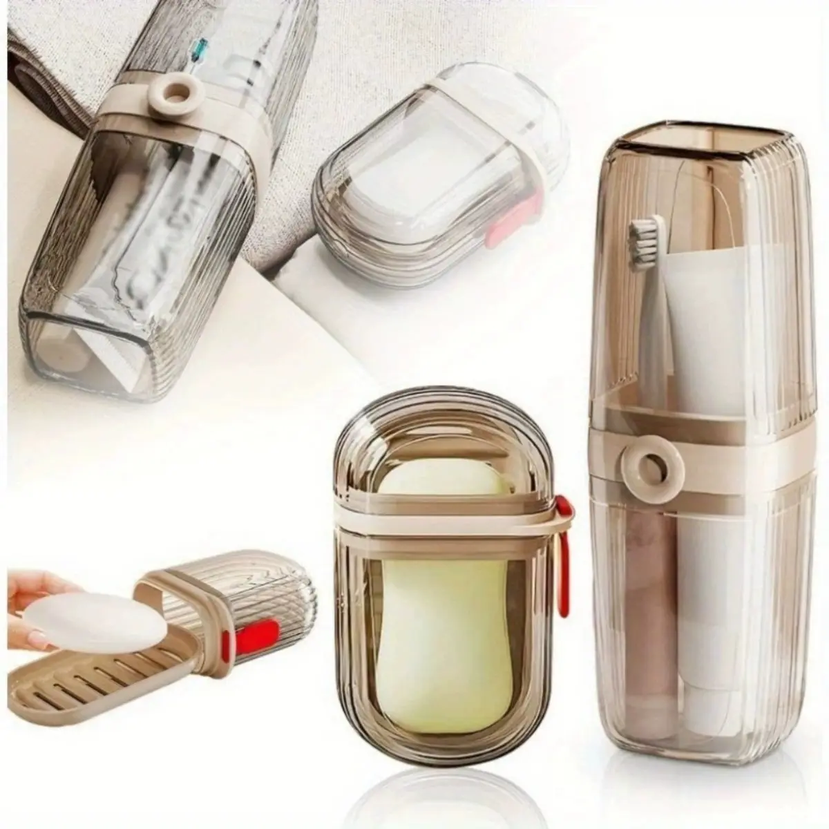 4-Piece Travel Organizer Set - Portable PP Plastic Soap Box & Toothbrush Holder Organizers with Waterproof Lids, Detachable Drainage, and Removable Compartments, Travel Organizers, Dry Soap Drainage