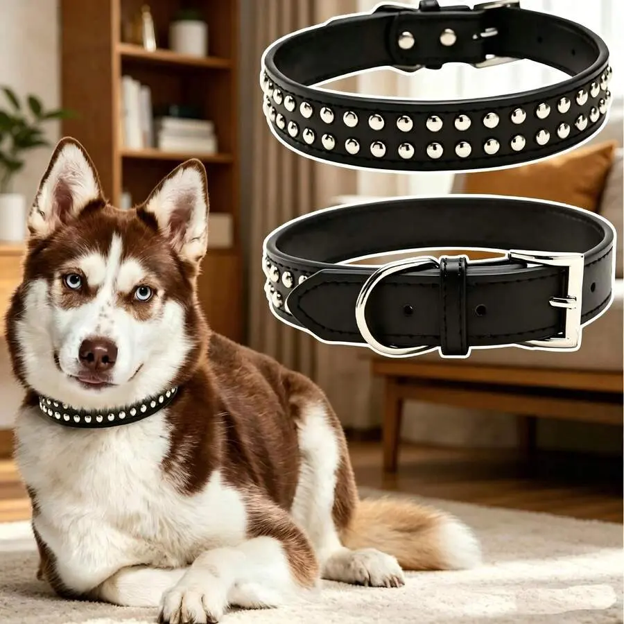 Anti-Bite Rivet Genuine Leather Pet Collar, Anti-Escape For Medium & Large Dogs, Pet Supplies