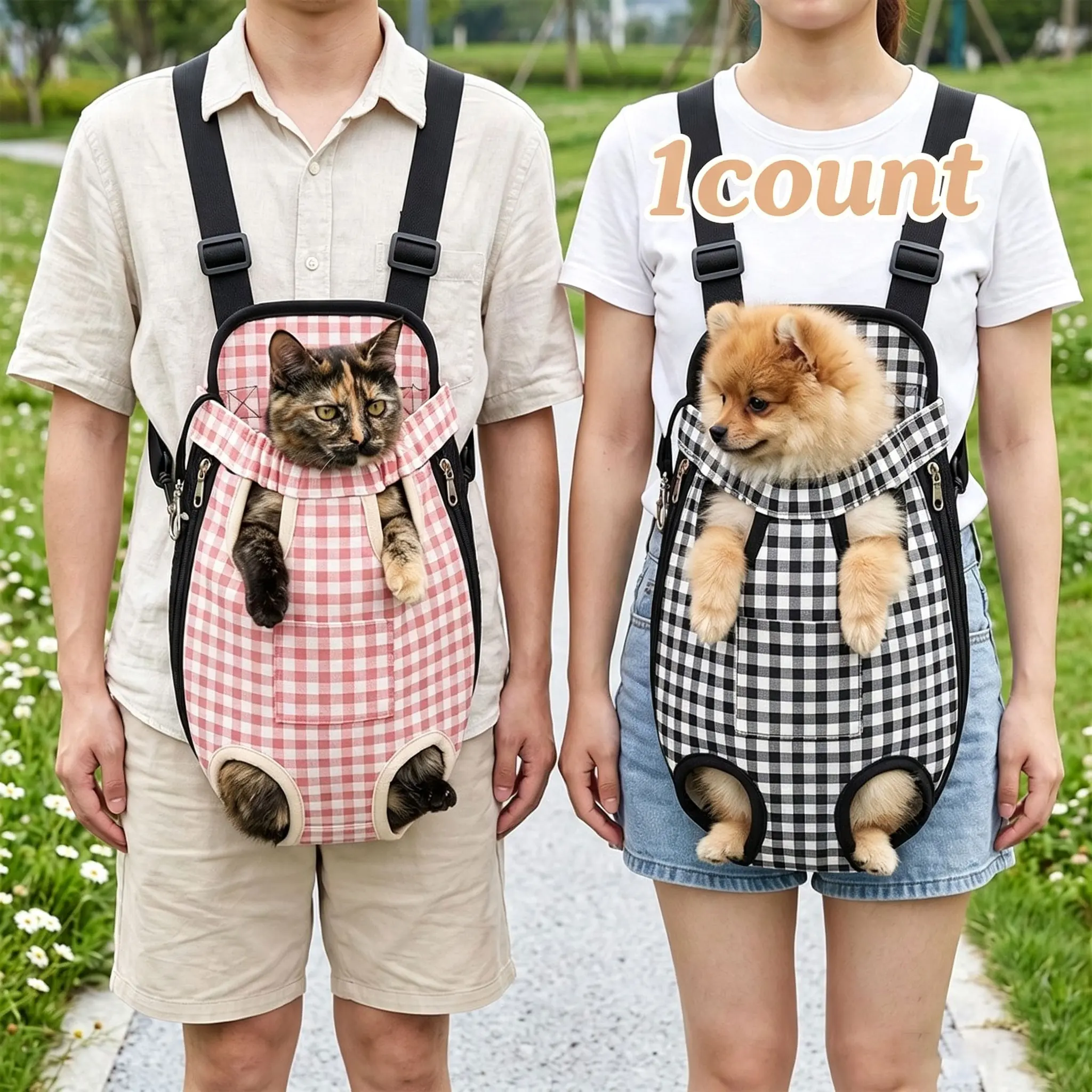 1pc Plaid Pet Portable And Breathable Backpack for Outdoor Use, Hands-Free Chest Mount Pet Transit Pouch, Outdoor Walking Adjustable Shoulder Pet Carrier Bag for Kittens Puppy Dogs Short Trip Layout