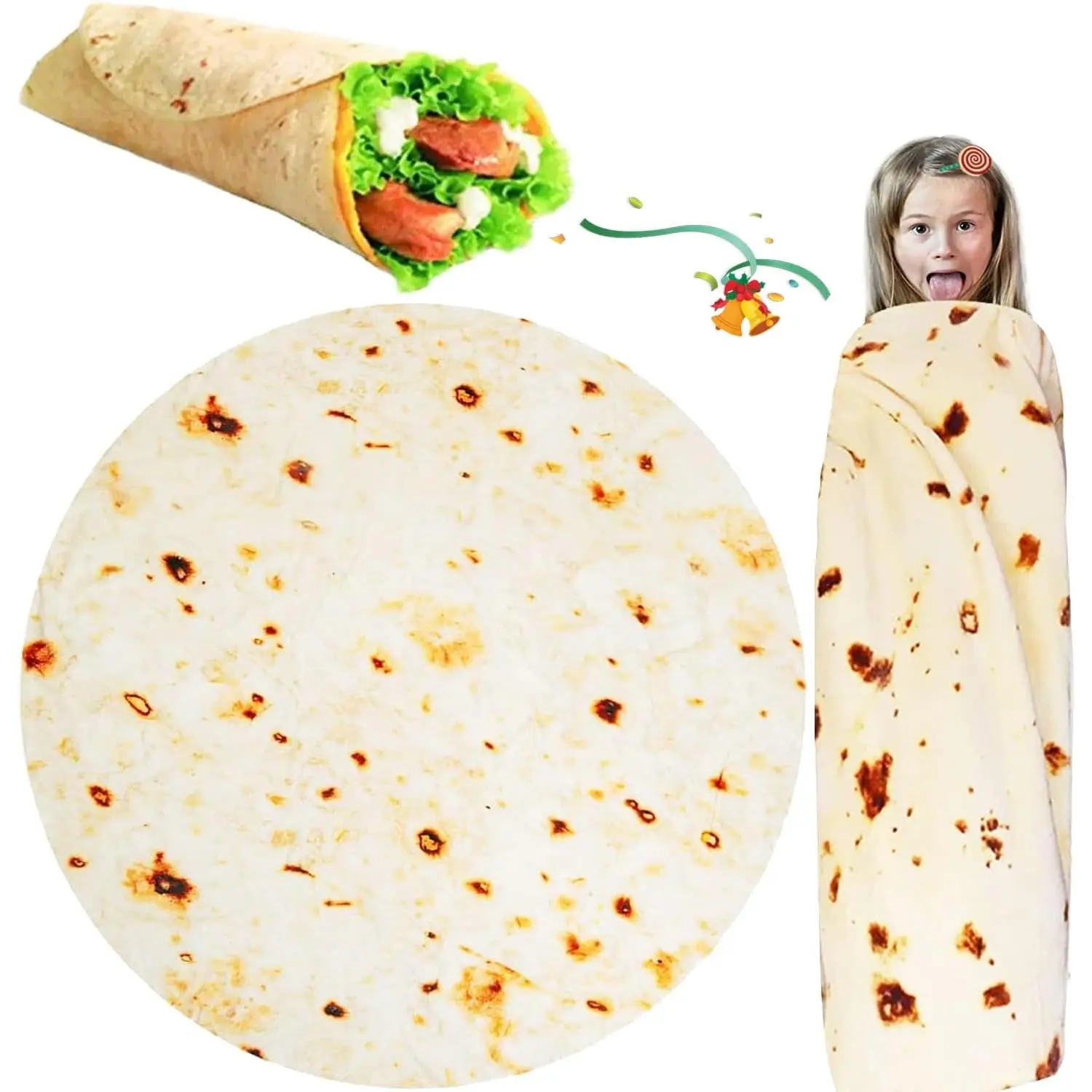 Tortilla Burrito Blanket White Elephant Gifts for  Useful  Stuff Funny Novelty  Throw   Swaddle Blankets Soft Flannel Taco Wrap Blanket(41 Inches)