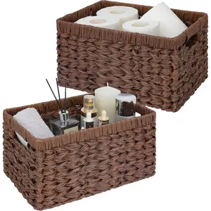 Wicker Storage Baskets for Shelves, Wicker Baskets for Organizing, Waterproof Woven Basket for Pantry, Rectangle Basket for Shelf, Brown, 2-Pack