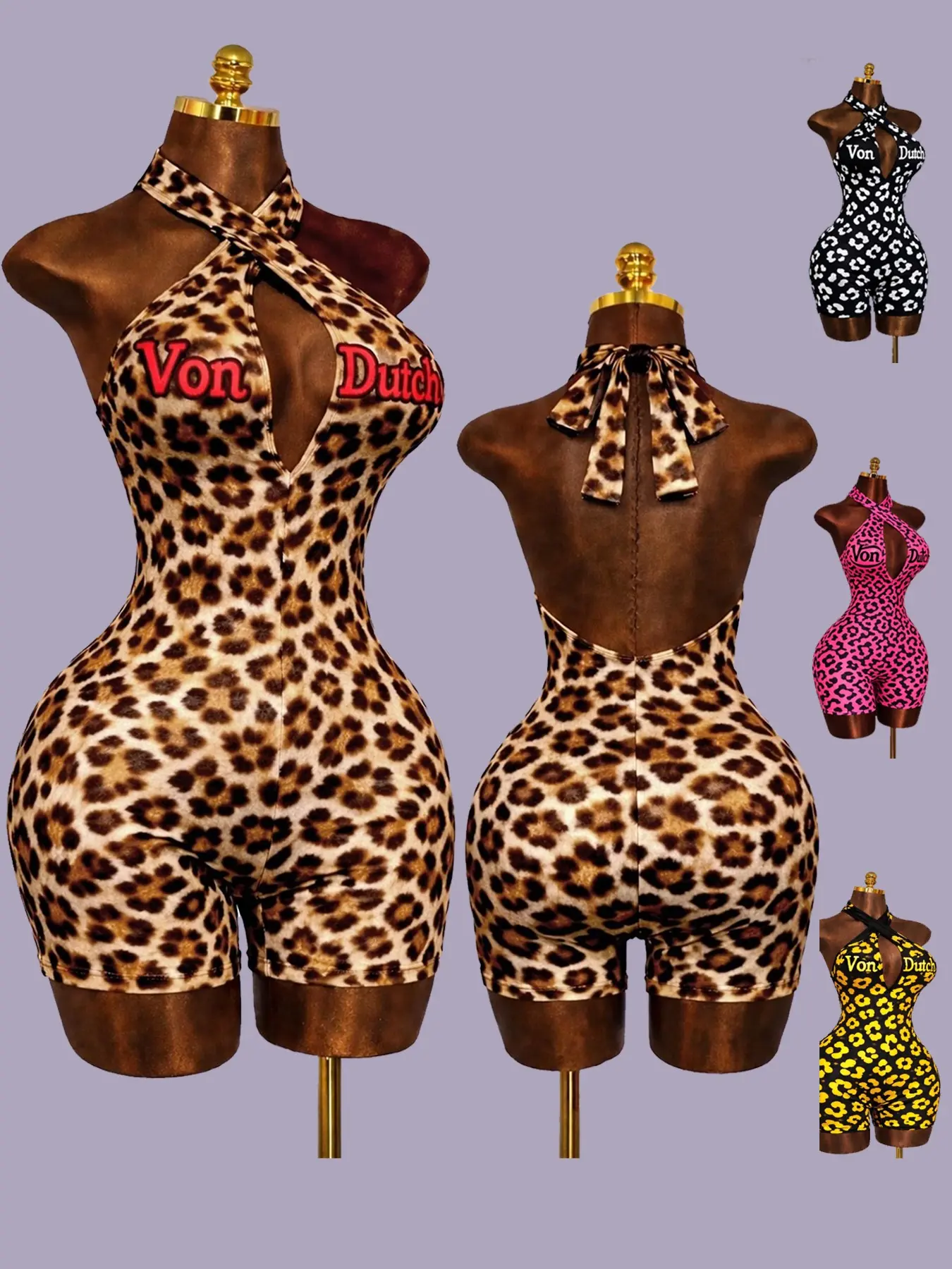 Cross Back Deep V-Neck Printed Romper, Women's Fashion All-Over Print Short Pants, Fitted Style, Suitable for All Seasons