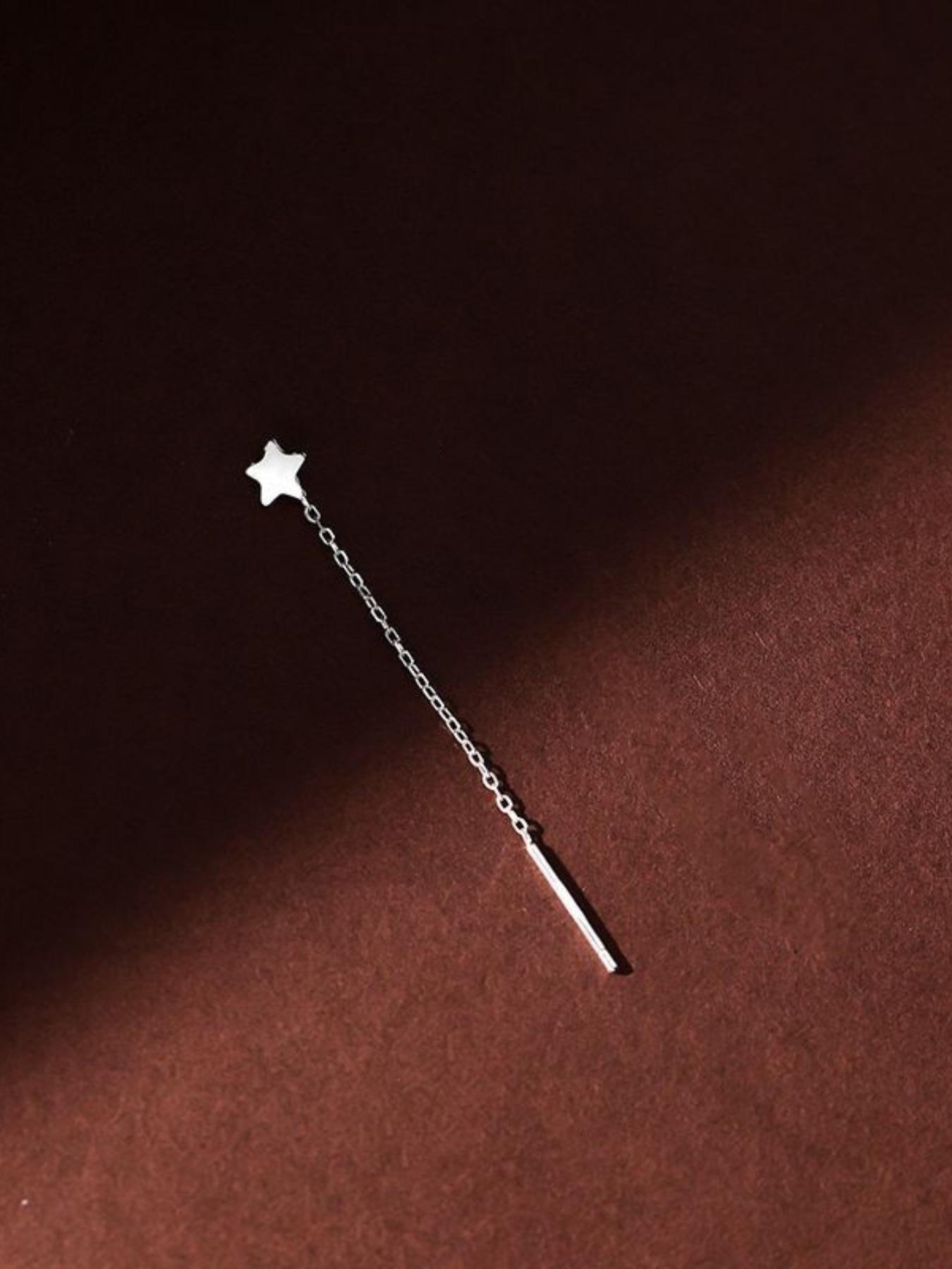 999 Sterling Silver Cute Star Design Chain Earrings, Fashionable Dangle Earrings for Women & Girls, Trendy All-match & Exquisite Jewelry for Birthday Gift