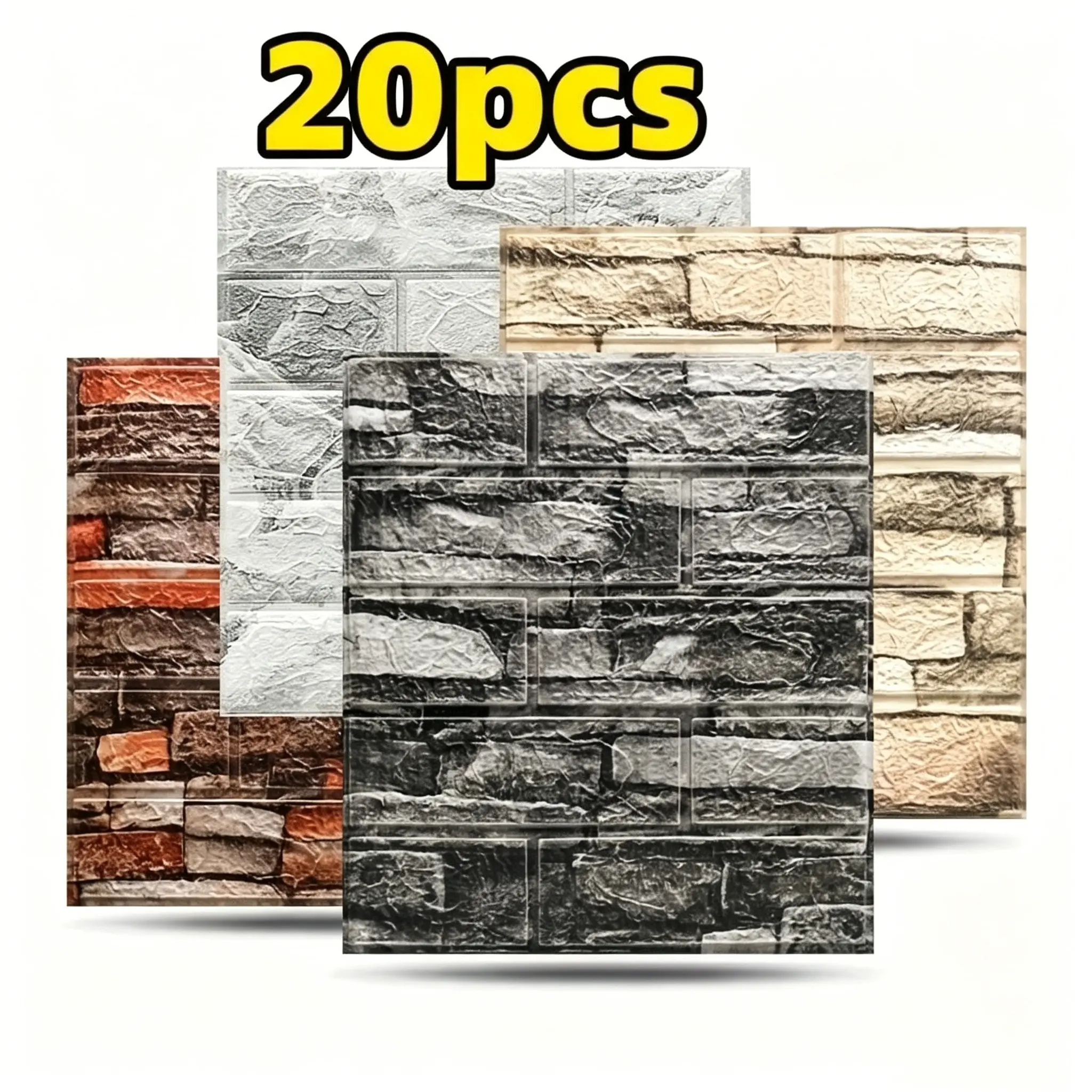 20pcs 3D Brick Texture Wallpaper Stickers, Decorative Wallpaper, Sticky Wallpaper Peel and Stick, Self-Adhesive Foam Wall Panels, Thick Removable Vinyl Tiles, Easy Clean and Cut, Ideal for Home Decor