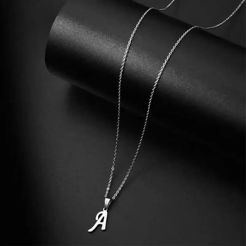 2026 Cursive initial letter necklace, polished stainless steel handwritten letter interwoven letter pendant, exquisite fine cable chain personalized name jewelry, the smallest unisex stackable daily gift necklace