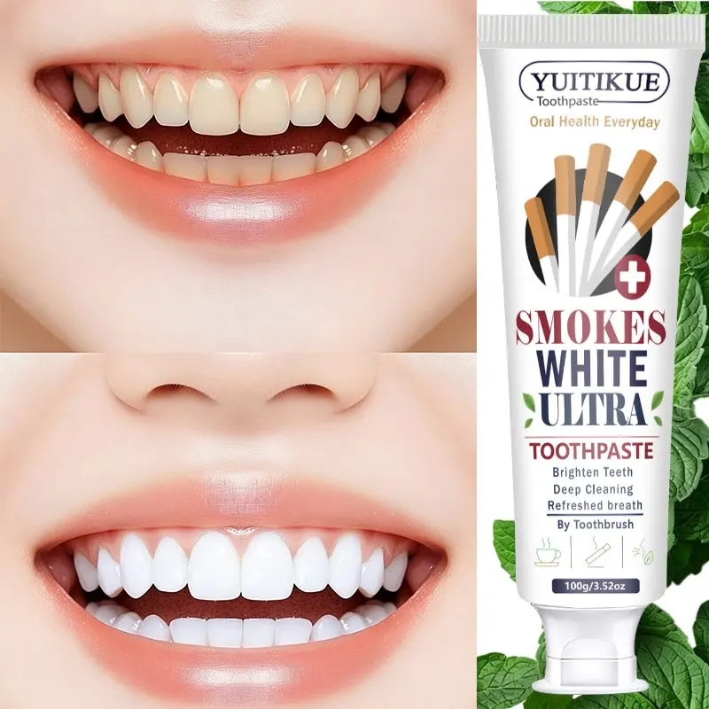 YUITIKUE Smokes White Ultra Toothpaste Calcium Hydroxyapatite Deep Remove Smoke Coffee Tea Stains Mint Fresh Breath Oral Care 100g