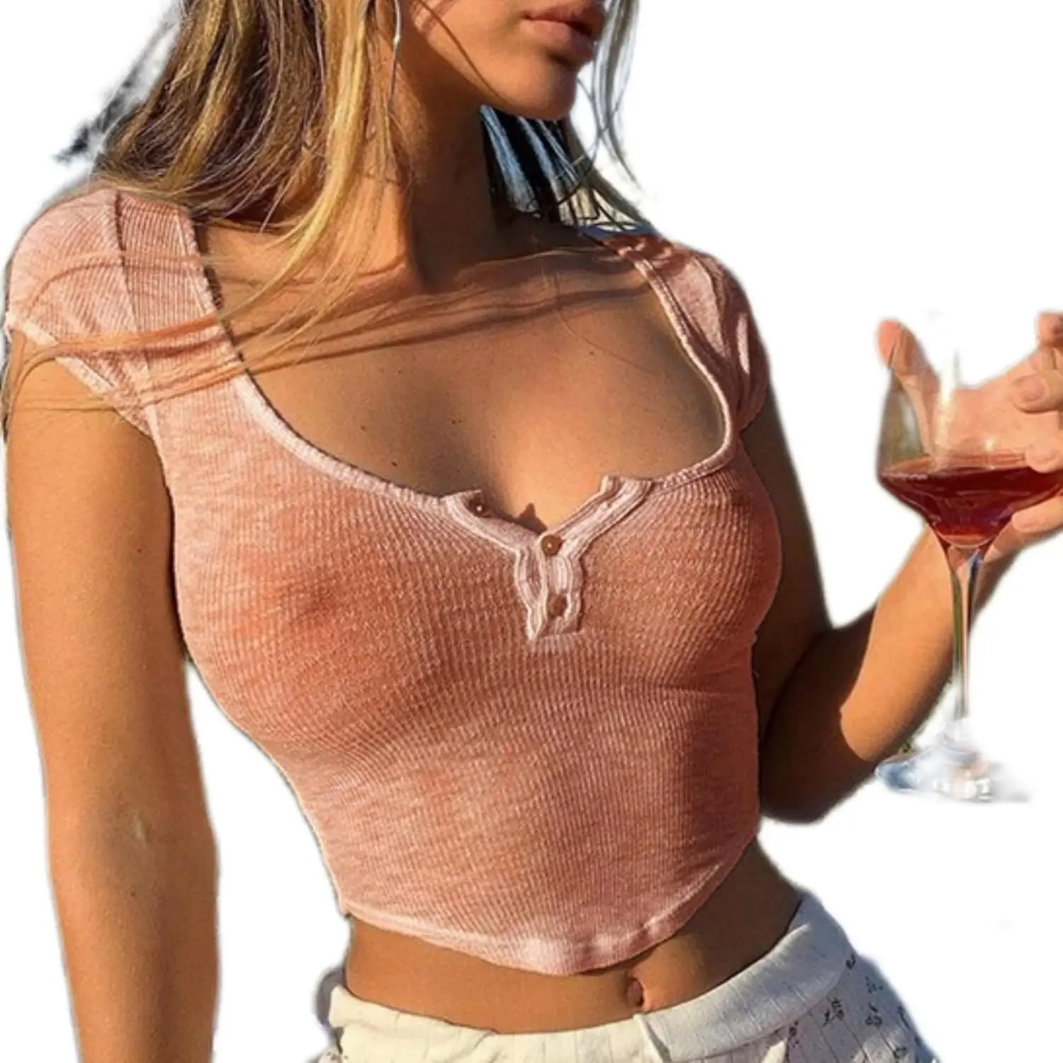 Women's Sexy See-Through T-Shirt Tops Y2k Short Sleeve Low Cut Baby Tee Sheer Summer Cropped Shirt