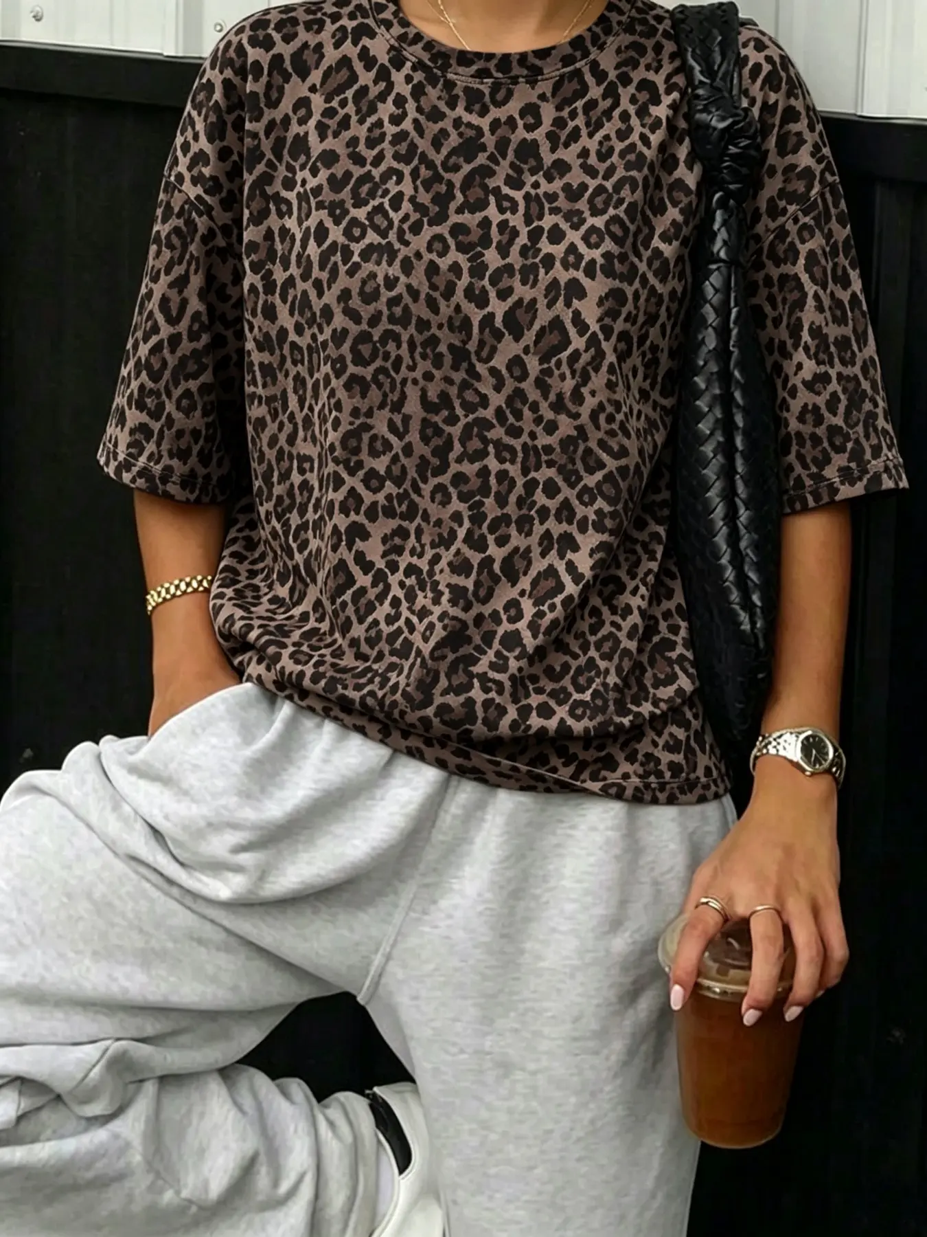 Vintage Leopard Print Oversized Short Sleeve T Shirt Women Casual Loose Fit Trendy Daily Commute Soft Tee Top