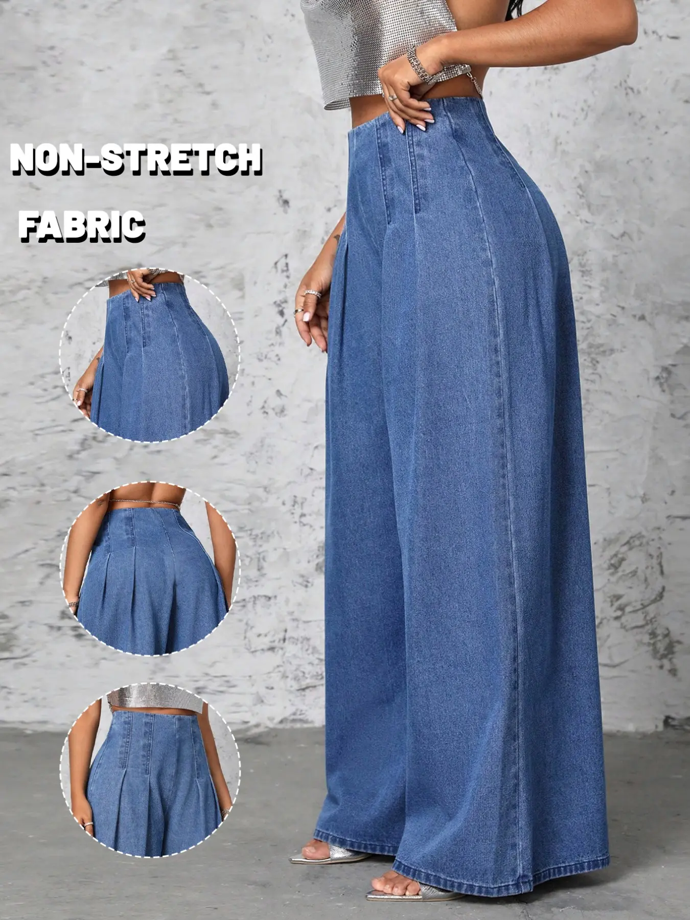 Women High Waist Pleated Front Wide Leg Jeans, Casual Loose Fit Palazzo Denim Trousers, Streetwear Fashion for All Seasons