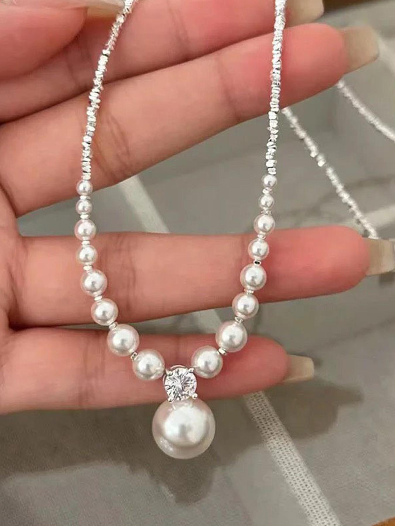 S925 Sterling Silver Faux Pearl Decorated Necklace for Women, Fashion Jewelry for Party, Daily Clothing Decor, Trendy All-match & Exquisite Jewelry for Birthday Gift