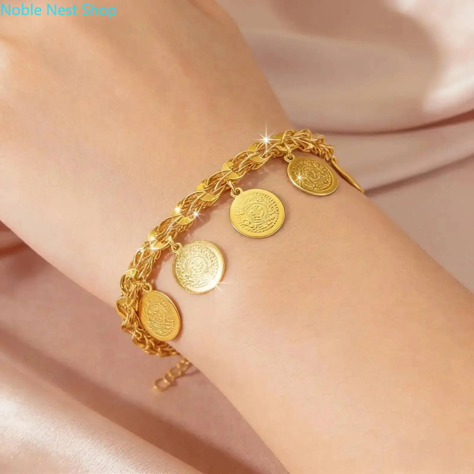 24K Gold Plated Phoenix Tail Coin Bracelet for Women, Vintage Ancient Coin Charm Boho Hand Chain, Elegant Wrist Jewelry for Everyday Wear, Special Occasions & Valentine’s Day Gifting