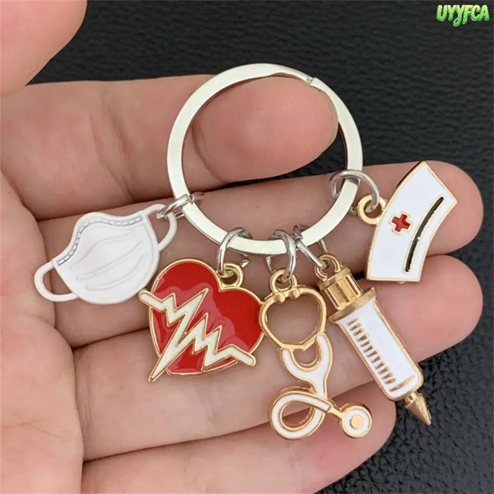 5 Charm Nurse Themed Enamel Keychain For Women Men,Fashion Medical Icons (Stethoscope Syringe Mask Nurse Cap Heartbeat) Cute Bag Charm Keyring, Perfect Nurse Appreciation Graduation Birthday Gift For Nurses Doctors Medical Staff,4th of july outfits key