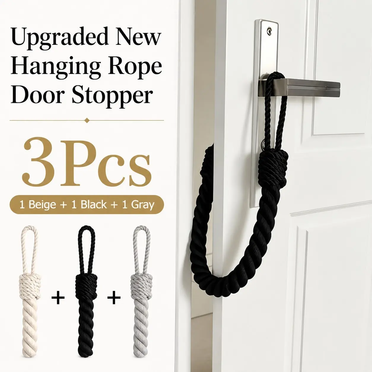 Vintage Rope Door Stopper, Fabric Wedge, Floor and Wall Protection, Home and Office Use, Tool-Free Installation, Practical and Decorative