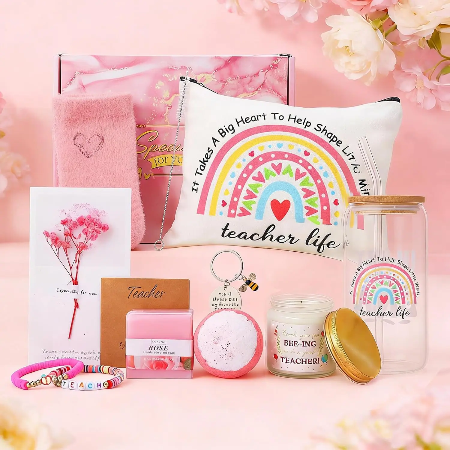10 count Teacher Appreciation Gifts Set for Women | Thank You Teacher  Basket with Tumbler Tote Bag Candle Bath Bomb Socks for Birthday Christmas End of Year