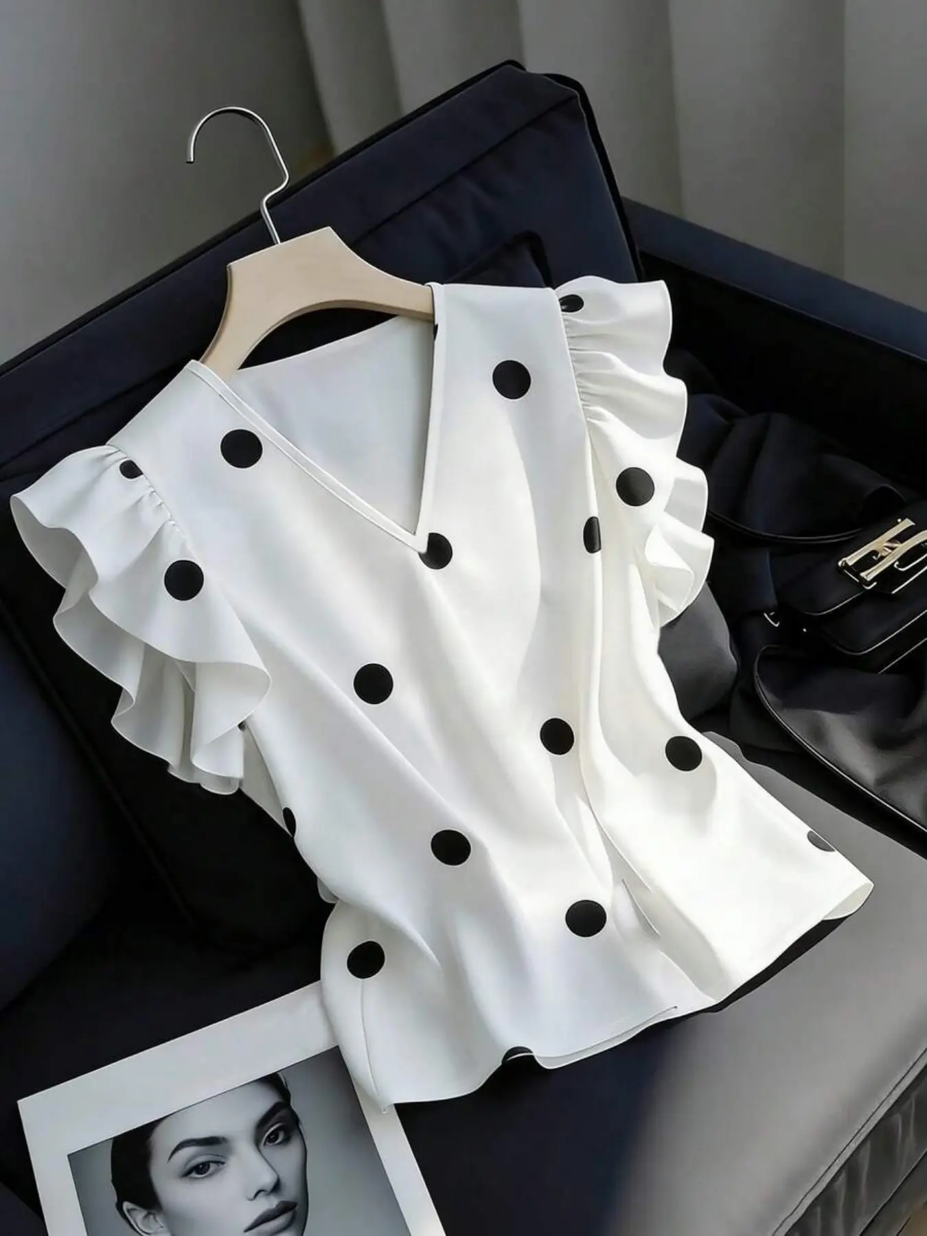 Spring Summer Women's Fashion Print Ruffle Short Sleeve Top Ruffled Blouse, Stylish Ladies' Clothing for Warm Weather, Trendy Casual Wear