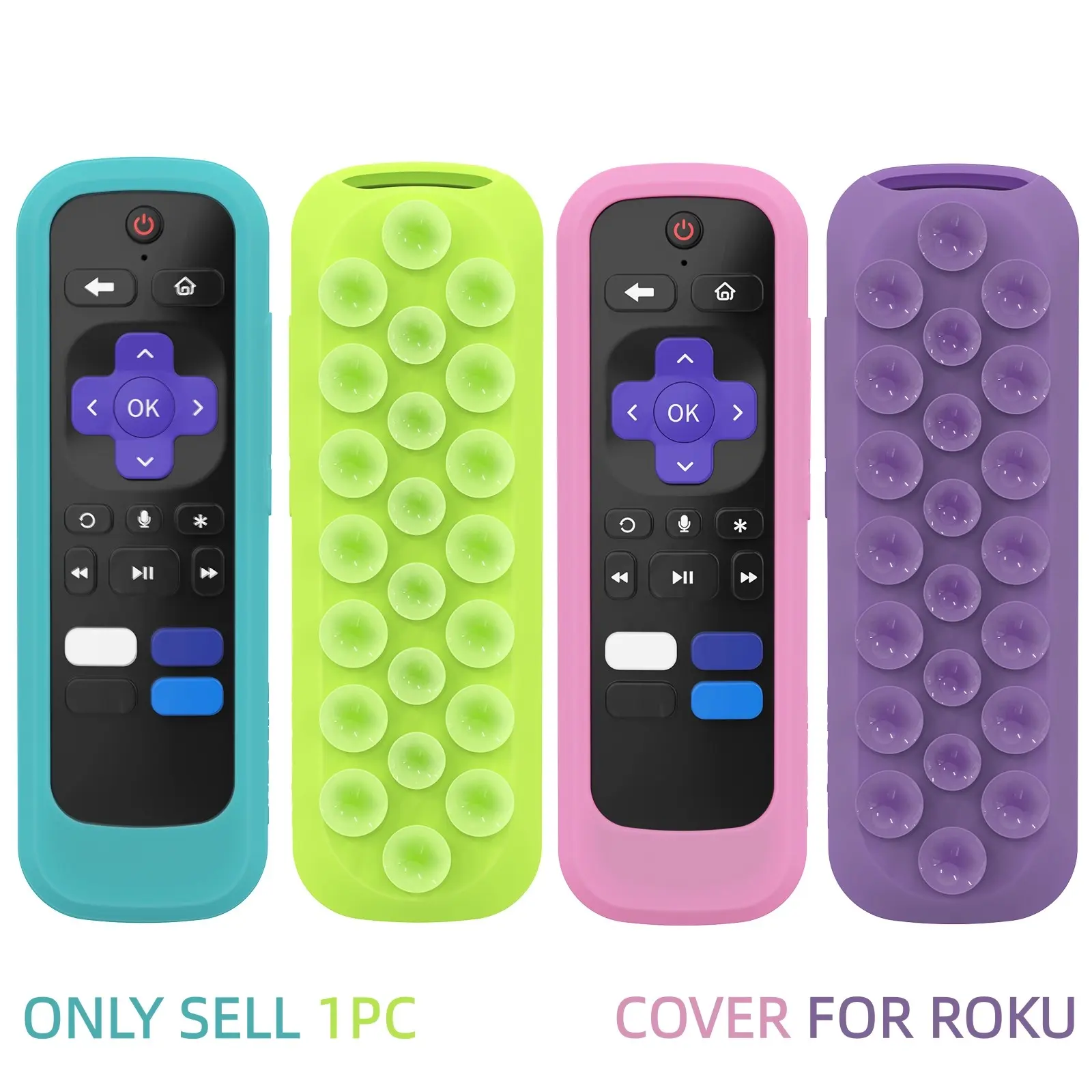 1pc Silicone Remote Control Cover for Roku TV Remote, Glow-in-the-Dark, Durable Cover, Reusable Remote Case with Suction Cup for Roku Express 4K+ Streaming Stick 4K Premiere Streambar LE SE Streaming Media Player Simple/Voice Remote(Not for Pro/Ultra)