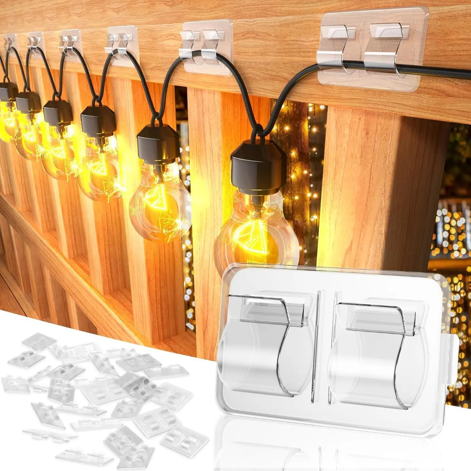 Hooks for Outdoor String Lights Clips: 26Pcs Double Hooks for Hanging - Heavy Duty Clear Cable Clips with Waterproof Adhesive Strips - Outside Sticky Hooks Non-Slip No Drillfidget toys