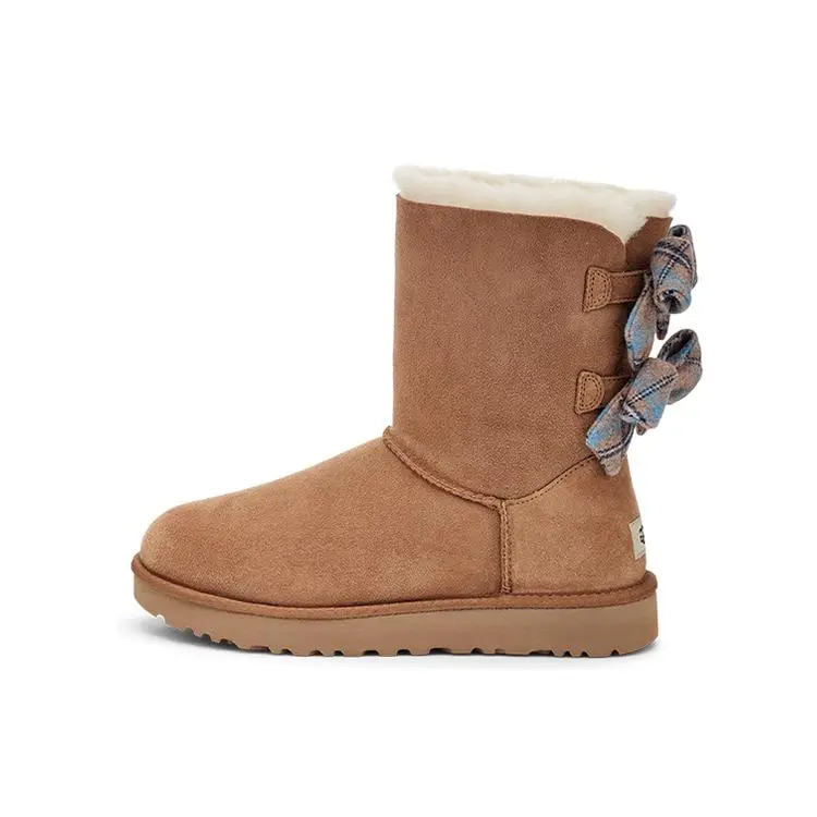 UGG Warm Waterproof Durable Non-Slip Comfortable Plaid Ribbon Mid-Calf Snow Boots 1118935-CHE