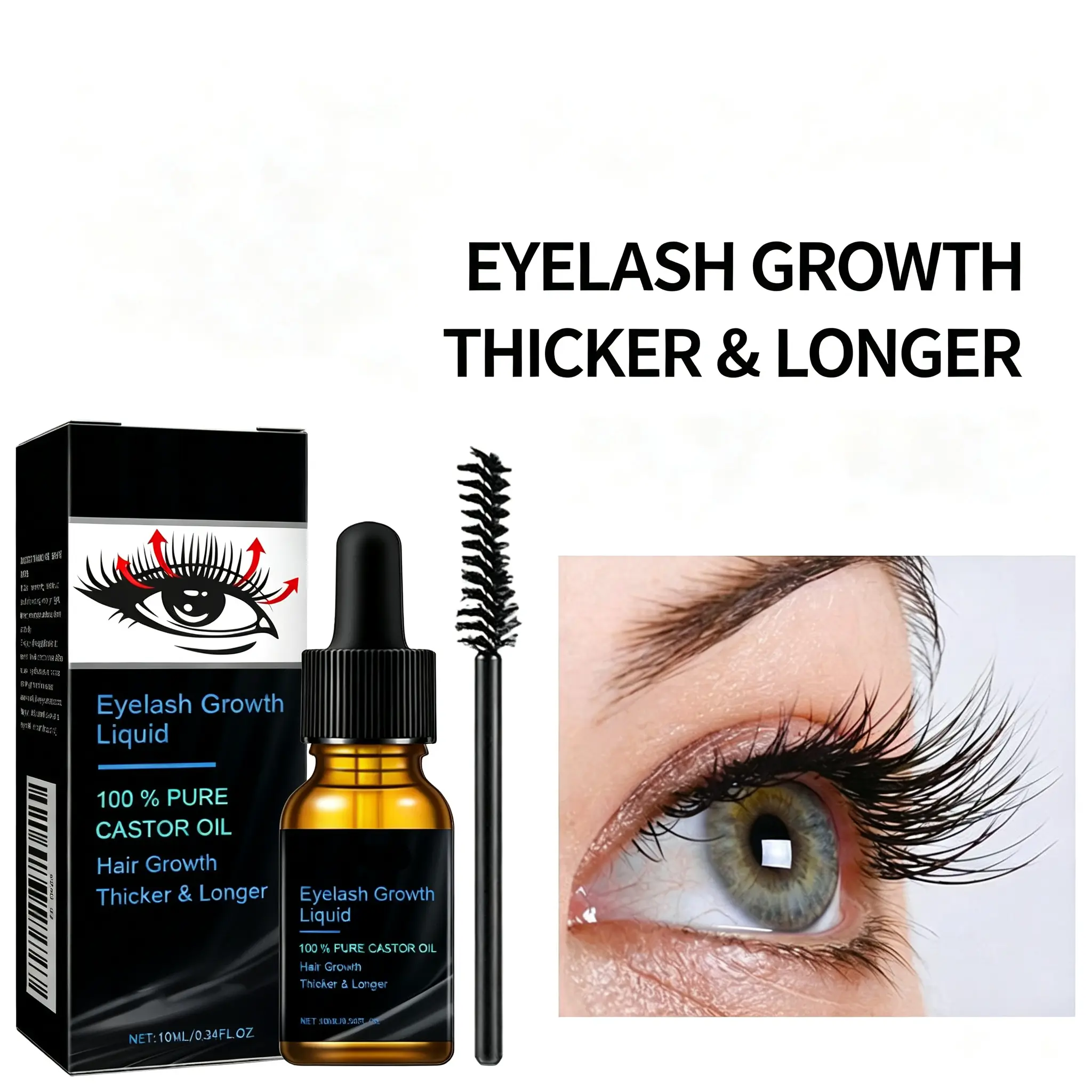 Natural Castor Oil Mascara - Makeup for Lash Growth, Daily Gentle Moisturizing Treatment for Eyelash Curl, Apply Nightly