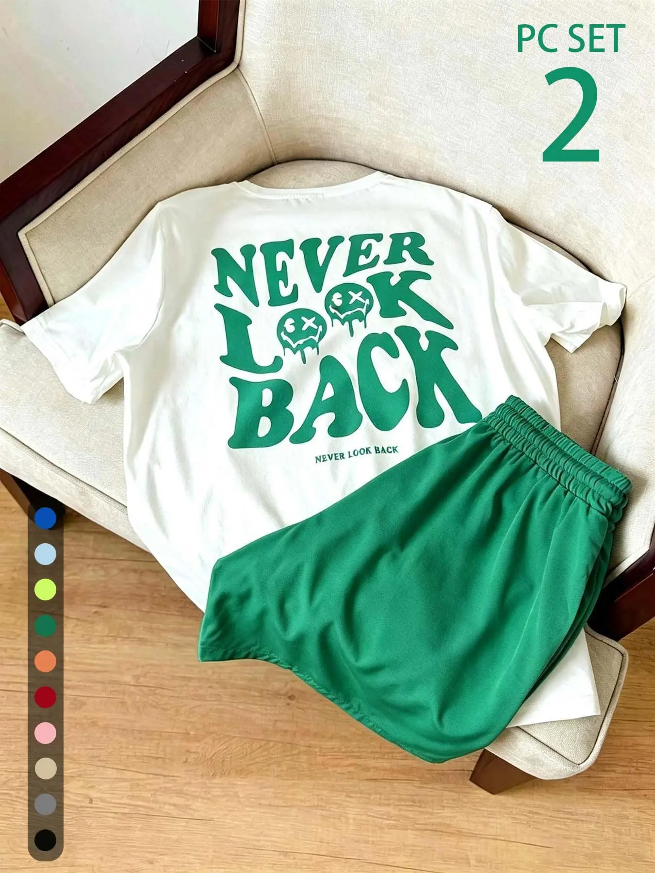 Smiley Letter Short Sleeve Shorts Set, Soft Breathable Cotton Top & Smooth Ice-Feel Shorts, Casual Korean Style