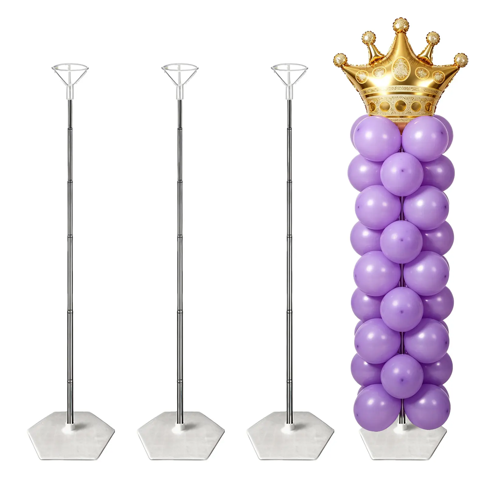 4 Pack Adjustable Balloon Arch Stand with Base, Hexagon Base Balloon Column Stand Kit with Full Accessories, Plastic Balloon Arch Kit for Birthday, Wedding & Party Decorations