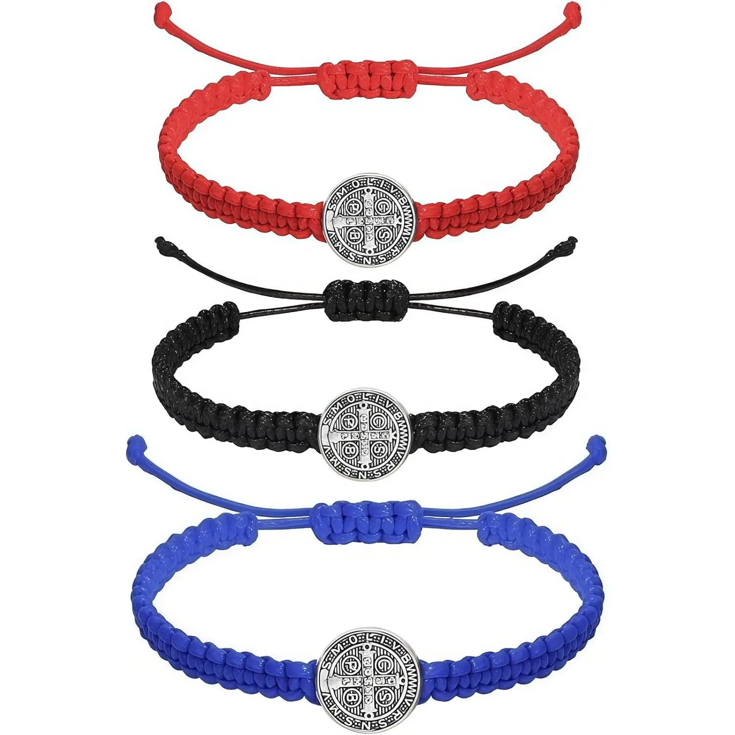 3 count Catholic Bracelets Saint Benedict Medal Gifts Adjustable String Bracelets Religious Gifts for Men Women Birthday Holiday